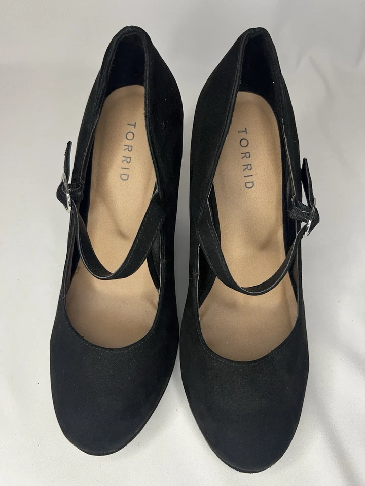 Tacones de cuña Mary Jane de gamuza negros tórridos para mujer talla 9 con correa ajustable Foto 2 de 4