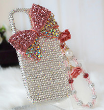 Bowknot Women Glitter 3D Bling Diamond Rhinestone Back Phone Case with Brecelet