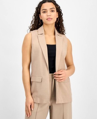Bar III Sleeveless Blazer Warm Ginger Notched Lapel Patch Pockets Size P/SM NWT
