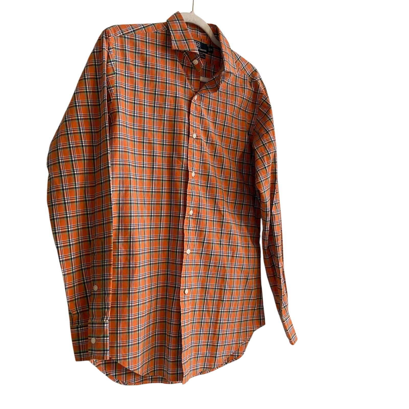 Vintage Polo Ralph Lauren Orange Green Plaid Estate Sport Preppy Shirt Sz Small thumbnail 3
