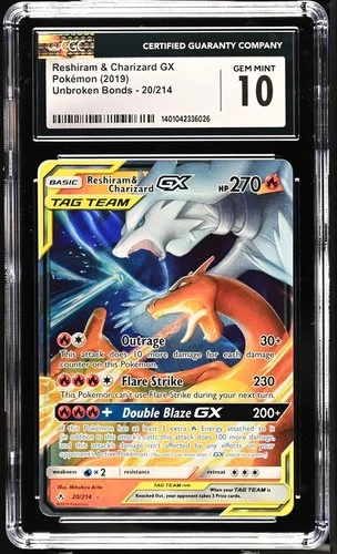 Pokémon Reshiram & Charizard GX 20/214 Sm-Unbroken Bonds Holo CGC 10