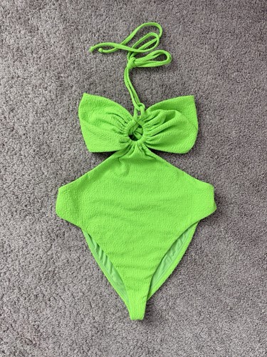 Mara Hoffman Swimsuit Sz L Blanca Cutout One Piece Swimsuit Lime Green Textured