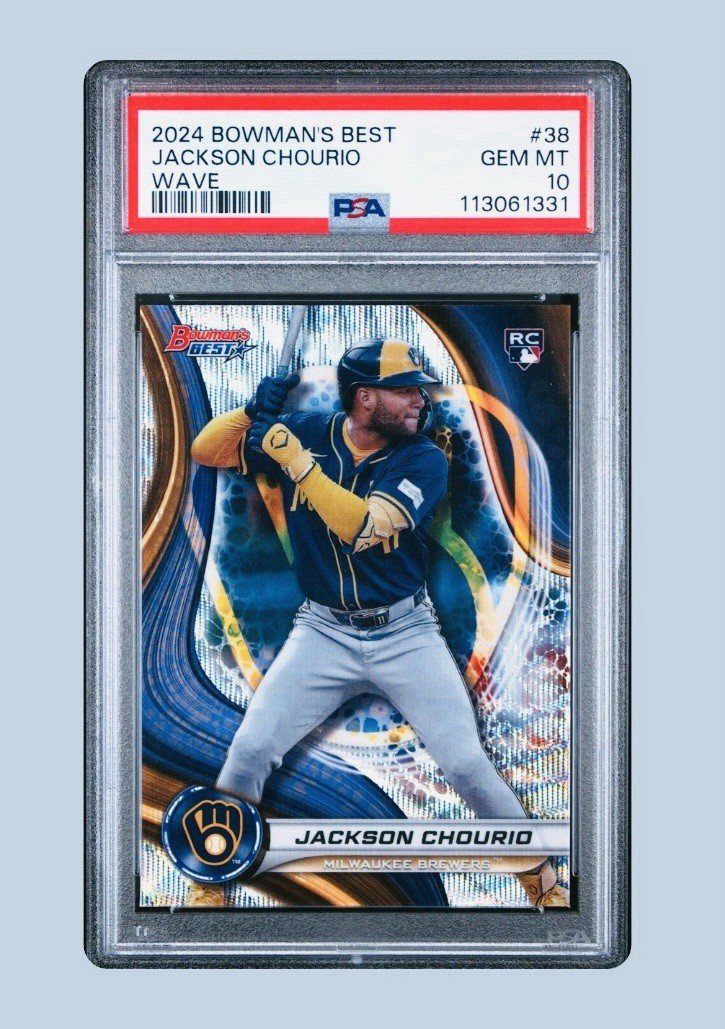 2024 BOWMANS BEST 38 JACKSON CHOURIO RC WAVE REFRACTOR BREWERS PSA 10