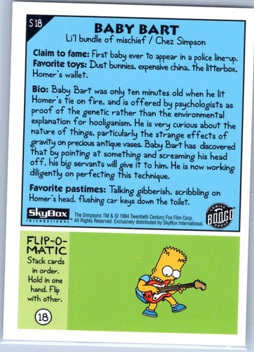 1994 SkyBox The Simpsons Series II #S18 Baby Bart - Bild 2 von 2
