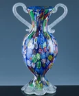 VERY NICE LARGER MURANO ITALIAN MILLEFIORI PAPERWEIGHT ART GLASS HANDLED VASE