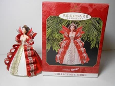 1997 Hallmark Ornament Holiday Brunette Barbie MIB Gorgeous Fabric Ruffles