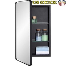 Durable Black Medicine Cabinet W/ Adjustable Glass Shelves Soft Closing Door New