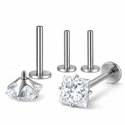 #ad Princess Cut CZ 5mm Solitaire Flat Back Stud Earrings Titanium Body Piercings... $23.99