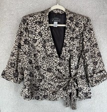 Alex Evenings Dressy Blazer Jacket 1X Sheer Chiffon Bow Closure Florals Wrap