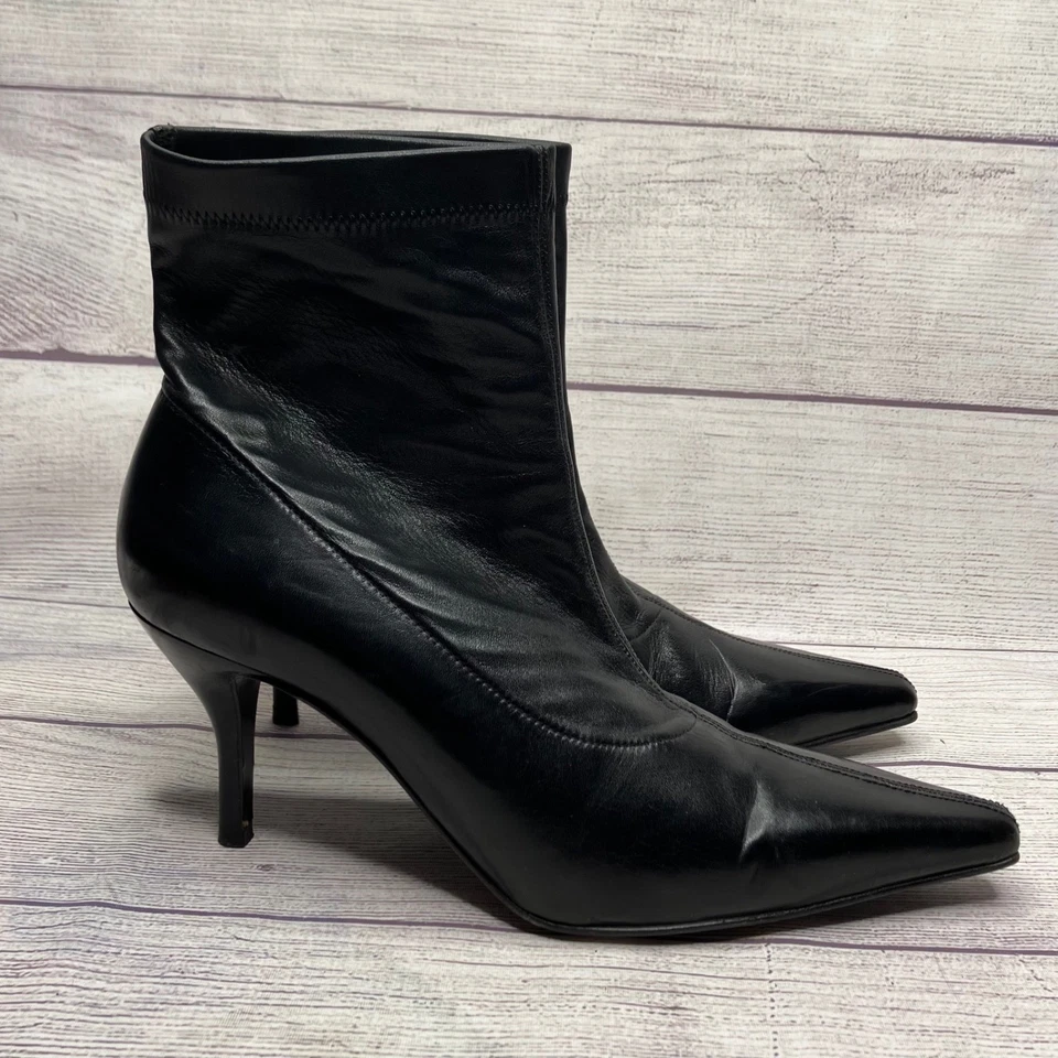 Botines Calcetín Cole Haan Cuero Negro Punta Gatito Tacón Talla 8 Hechos en Italia Foto 4 de 4