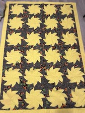 Vintage Homemade Quilt Blanket 48x69 Yellow Pinwheel Star Houndstooth Grandma