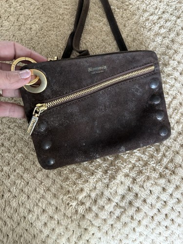 Hammitt Los Angeles Brown Suede Crossbody Clutch Wristlet Purse Brown Small - Picture 5 of 14