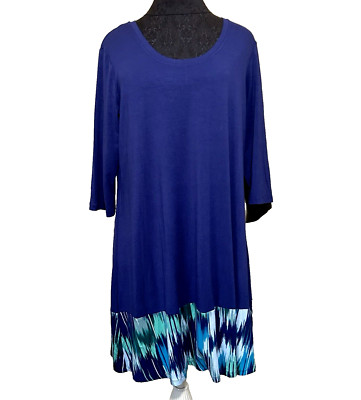 The Pioneer Woman Dress L (12-14) Blue Border Print Knee Length 3/4 Sleeve