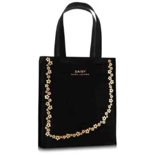 ✨NEW Luxe Aesthetic MARC JACOBS Black Tote Canvas Shoulder Bag with Gold Flowers
