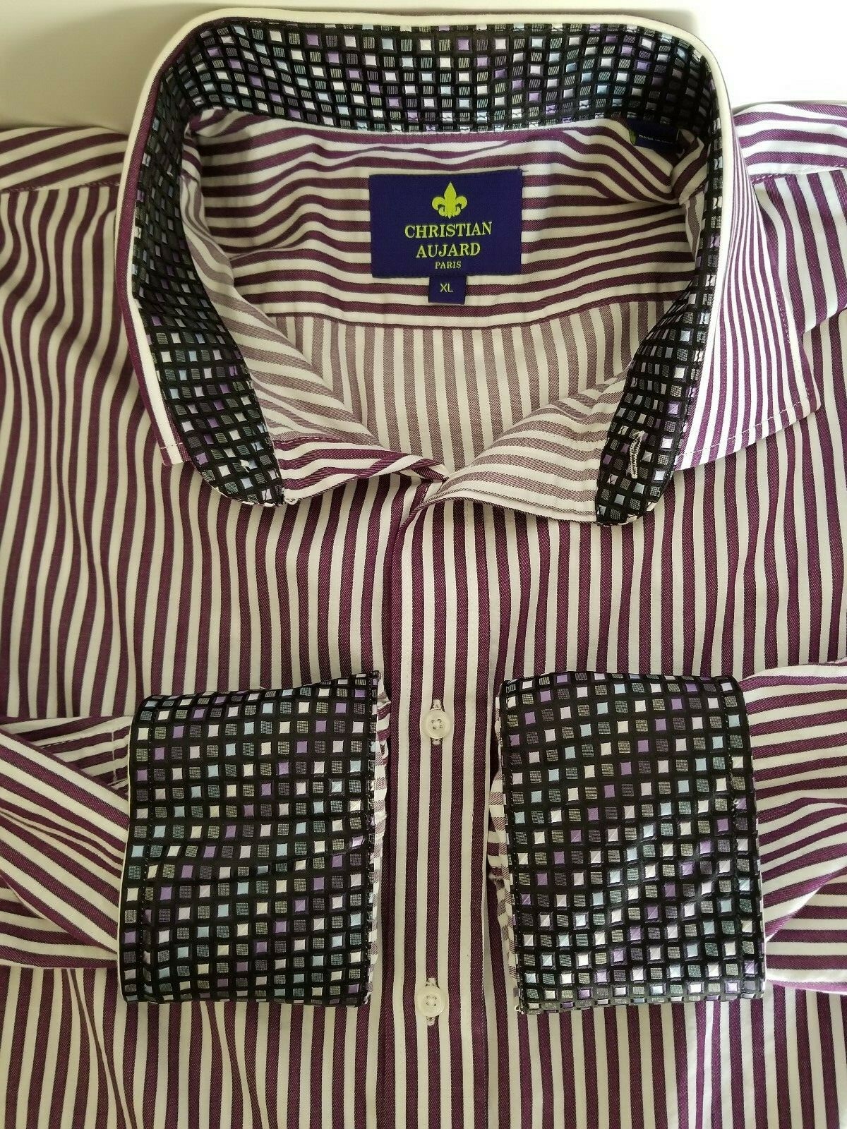 Christian Aujard Paris Mens XL Striped Long Sleeve Shirt Purple  