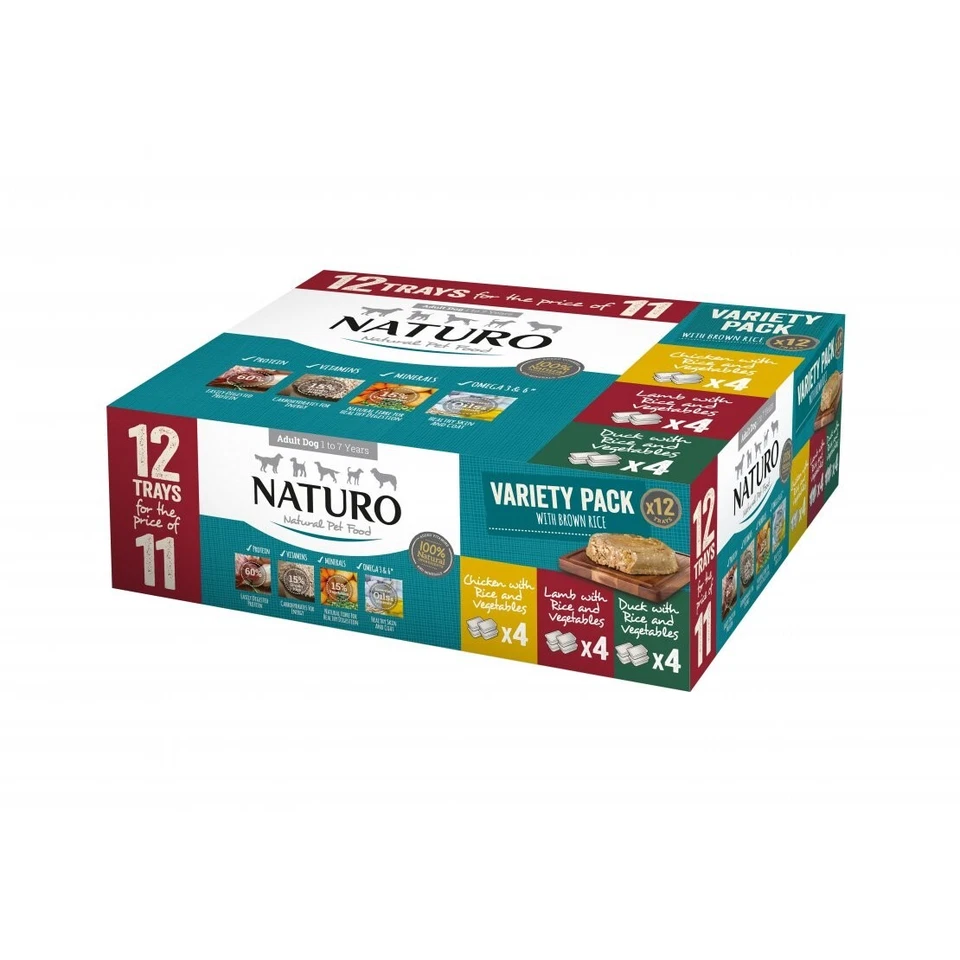 Naturo Wet Dog Food Adult Variety Pack With Rice Tray 12x400g
