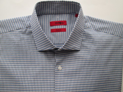 Boss Hugo Boss Slim Fit Stretch Spread Plaids Men Dress Shirt Blue 16 | 32 UPC63 - Picture 2 of 12
