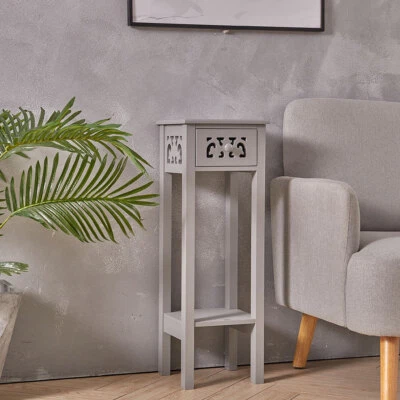 Small Tall Console Table Telephone Lamp Plant Stand Wood Unit with Drawer Shelf