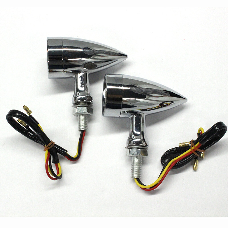 2x Motorcycle Chrome Mini Bullet LED Turn Signal Red Light Indicators