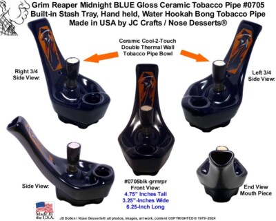 Grim Reaper Stash Tray Blue Ceramic Glass Bud Vase Rumph Tobacco Bong Water pipe