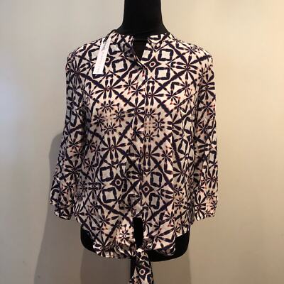 Three Eighty Two Women's Printed Tie-Front Blouse, 3/4 Sleeve, Size Small, NWT