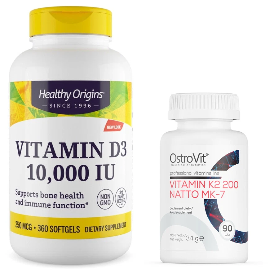 Healthy Origins Vitamina D3 10000 UI - 360 Softgel + Vitamina K2 MK7 - 90 Tabs