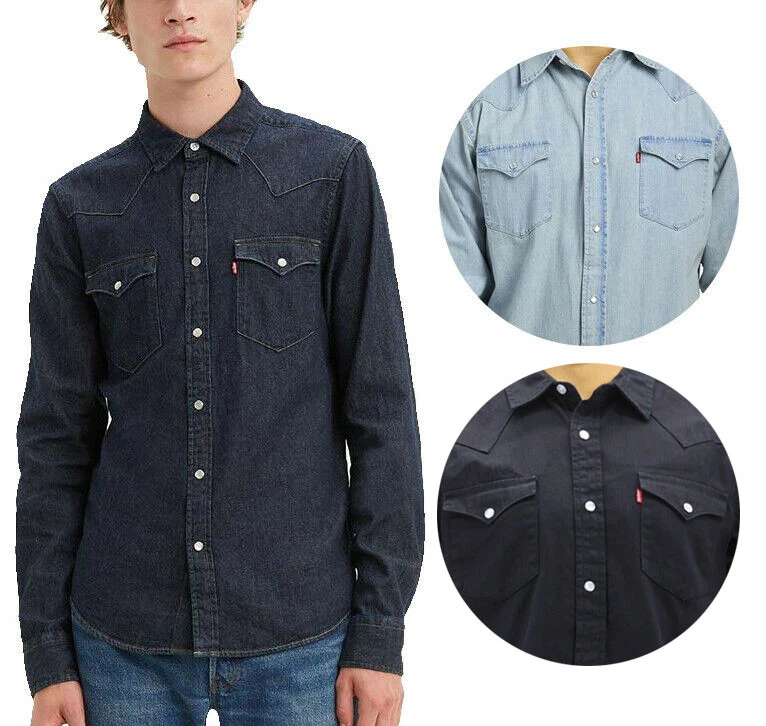 Levi's Mens Barstow Classic Western Denim Pearl Snap Button Casual Dress  Shirt