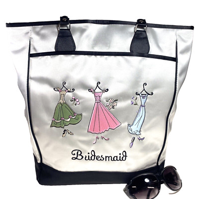 #Satin Embroidered BRIDESMAID Large Tote