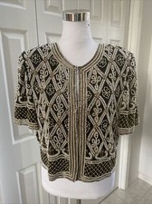Nwt Mark & John By Gopal Black Silk Jacket Gold Beaded Pearl Floral Print Xl