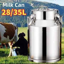 28L/35L Stainless Steel Milk Can Wine Dairy Farm Silicone Seal Storage Can w/Lid