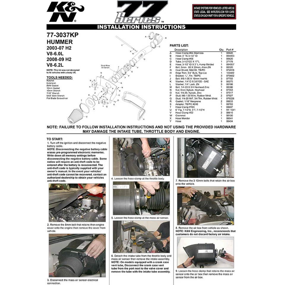 K&N 77-3037KP Cold Air Intake System for 03-07 Hummer H2 6.0L / 08-09 H2 6.2L V8 - Image 4 of 4