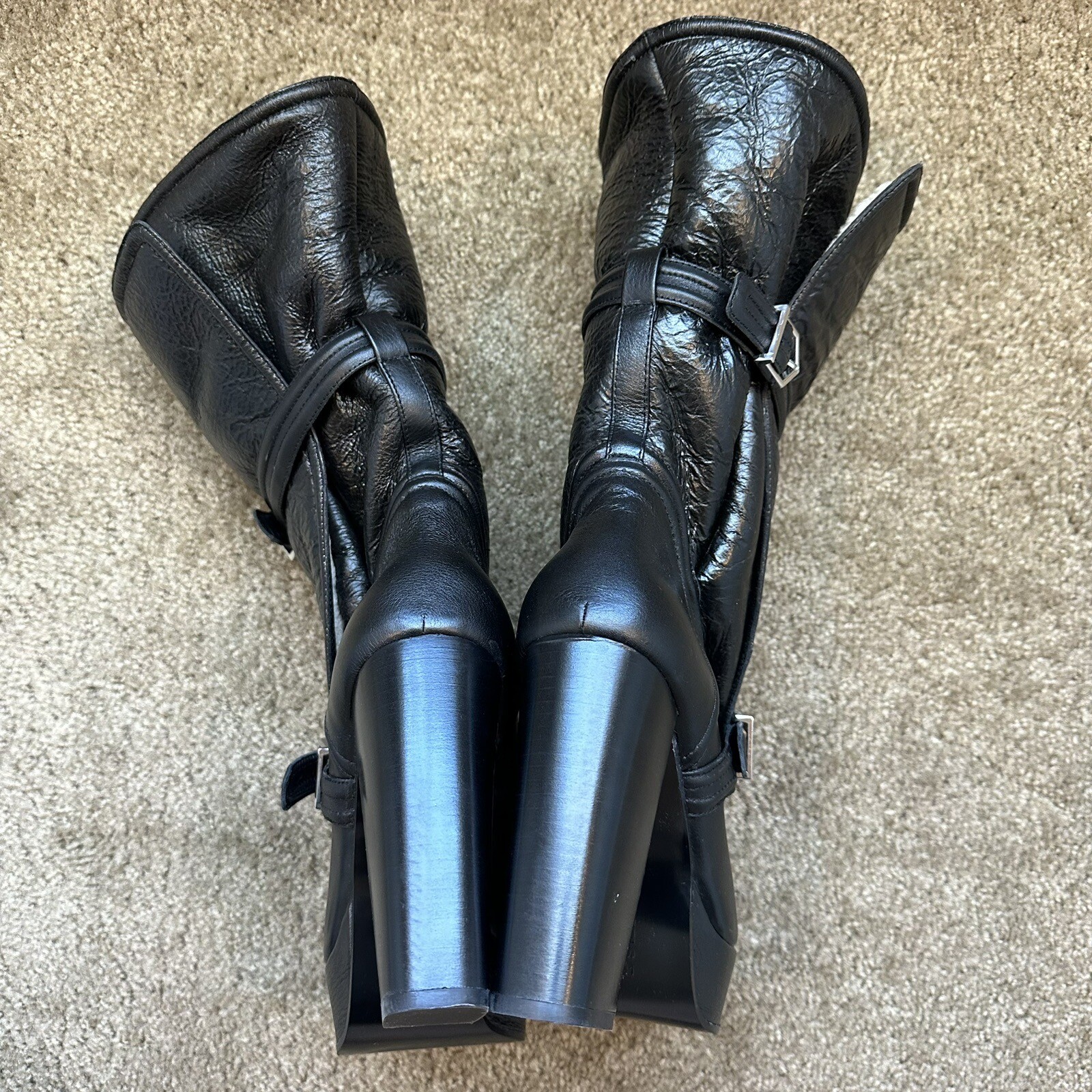 New $329 Zara SRPLS Surplus Shearling Leather Platform Boots 1907/810 Size 10 image 5