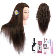 MEDO Mannequin Head Brown 26 Inch 4# Long Straight Hair Training Head With 50% R