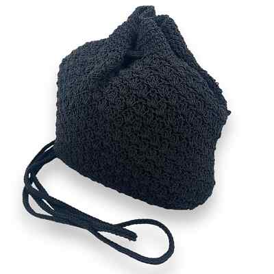 Vintage 90\'s FRANKIE AND JOHNNIE black woven macrame mini slouch backpack Vintage 90 main image 2