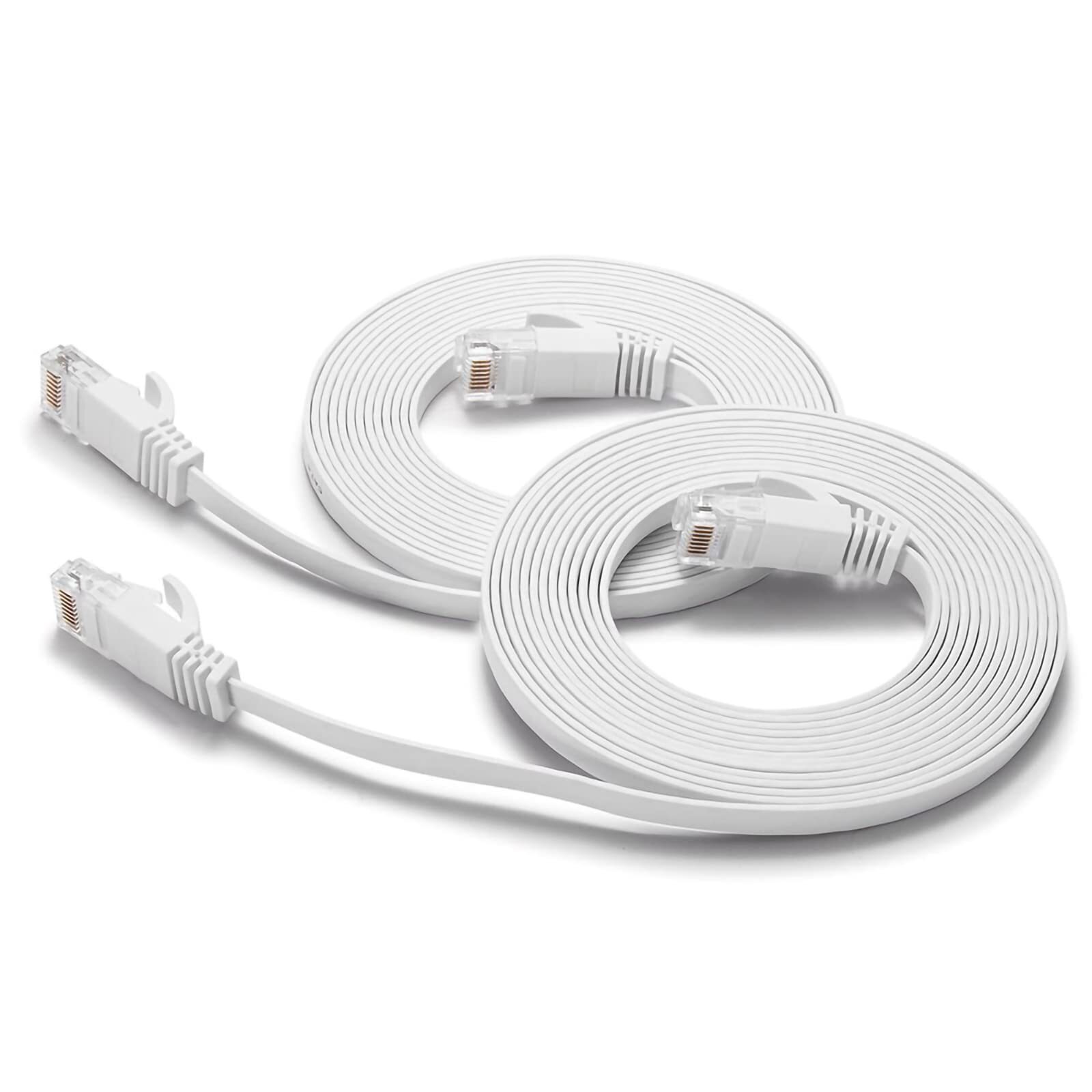 Cat6 Ethernet Cable 10FT 2Pack White Cat-6 Flat RJ45 Computer Internet LAN Ne...-image