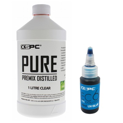 XSPC PURE Clear Premix Distilled PC Coolant and ReColour Dye, UV Blue