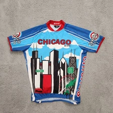 Canari Cycling Jersey Mens Large Blue Chicago City Downtown Skyline US Made