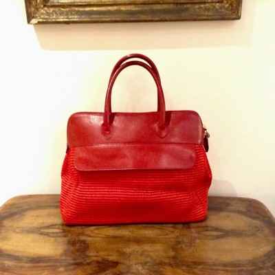 FURLA BORSA VINTAGE PELLE E RAFIA