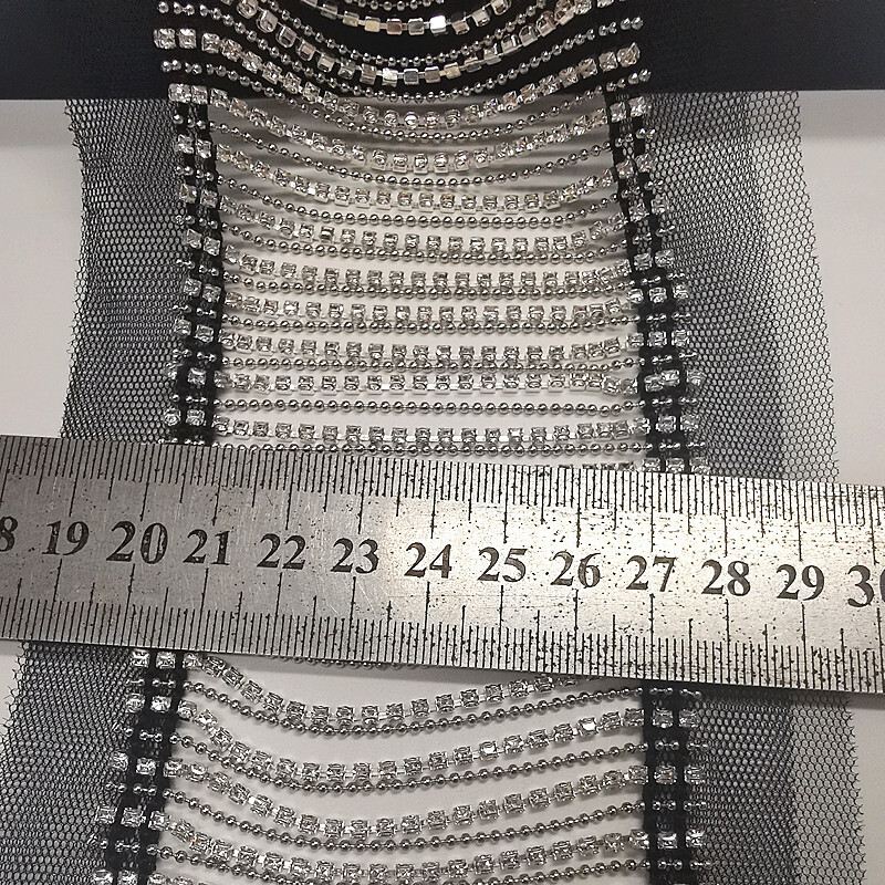 1 Yard Tassel Crystal Rhinestone Beaded Fringe Chain Mesh Trim Sewing Craft Diy