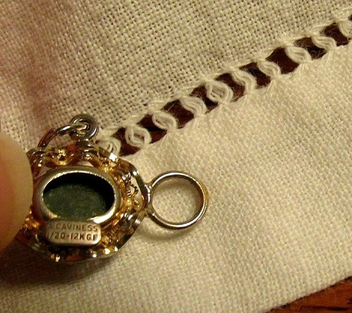 Vintage Alice Caviness Gold Filled 7 Stones Jade Ruffled Filigree Links Bracelet - Picture 4 of 9