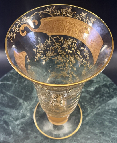 Art Deco Duncan & Miller Ball Foot Vase Gold Floral With Heavy Gold Tulip Band - Picture 8 of 10