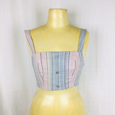 NWT Show Me Your Mumu Women s XS Cadence Crop Top Striped Pastels Shell Buttons*