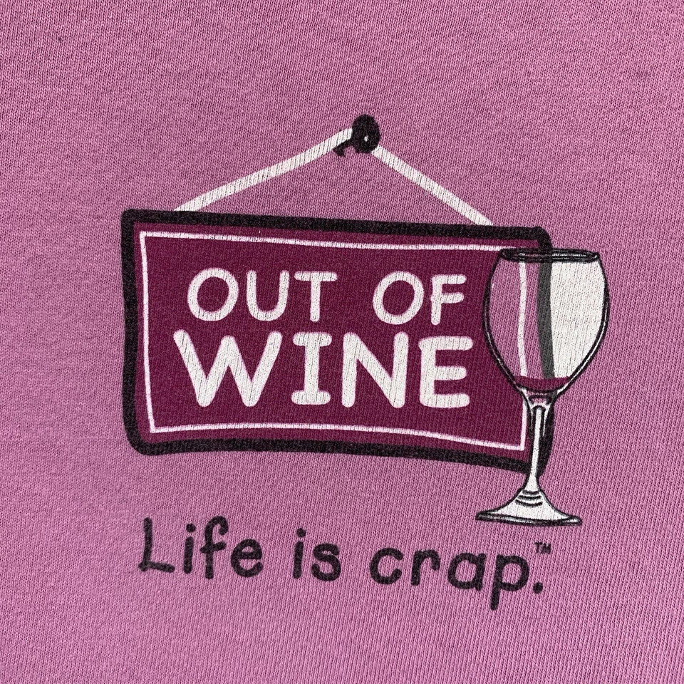 Camiseta divertida para mujer talla mediana OUT OF WINE LIFE IS CRAP humor púrpura claro Foto 2 de 4
