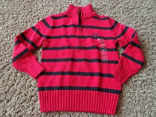 CHAPS boy's sz 6 NWT red w/black striped long sleeve cotton sweater w/zipper