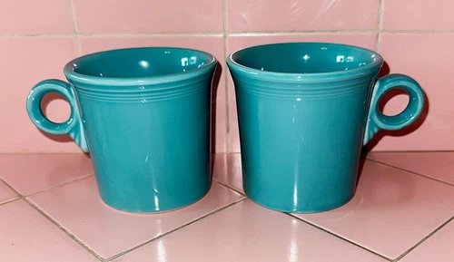 2 Fiesta Coffee Mugs Turquoise Ring Handle Homer Laughlin