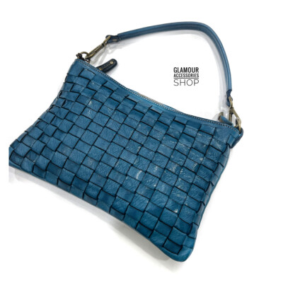 Borsa pouchette donna vera pelle intreccio largo artigianale MADE