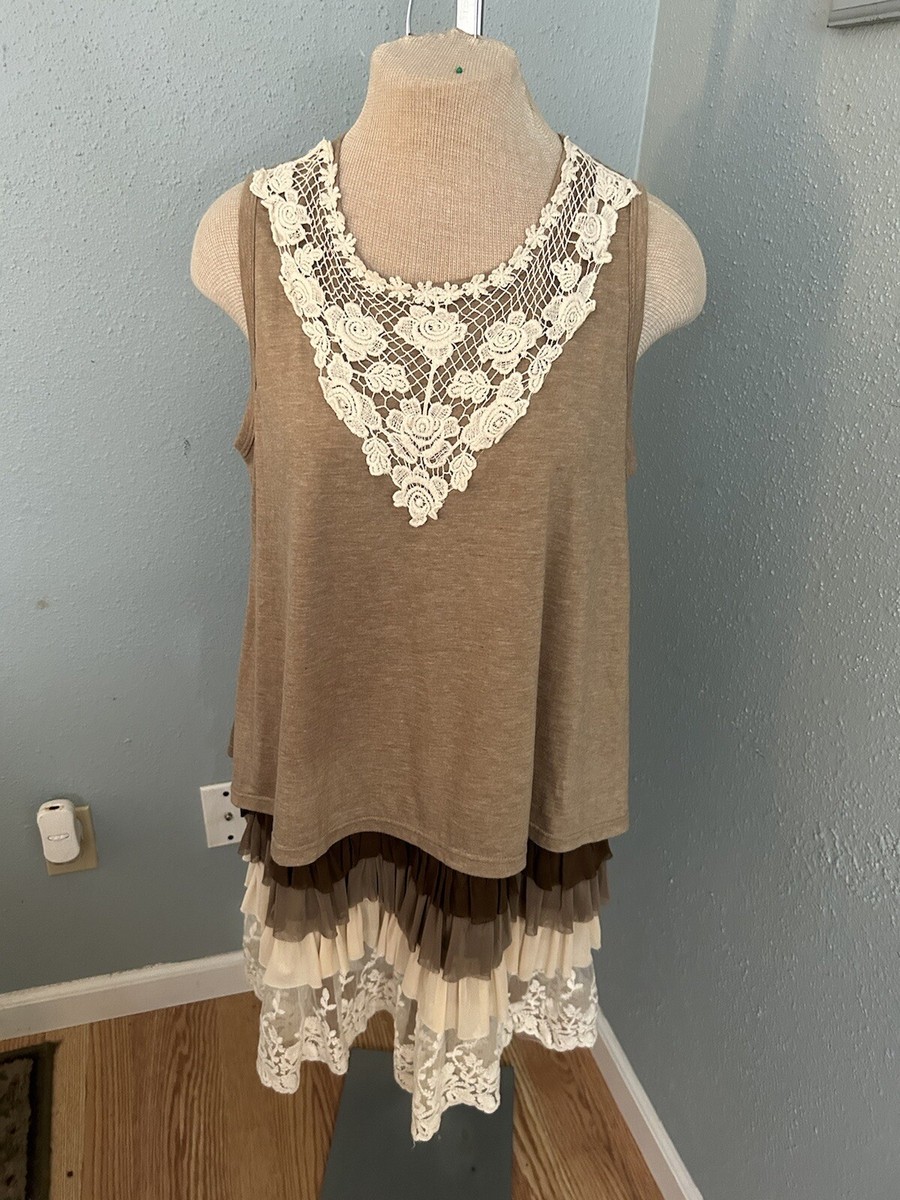 Lady Noiz Womens Taupe And Lace Sleeveless Dress