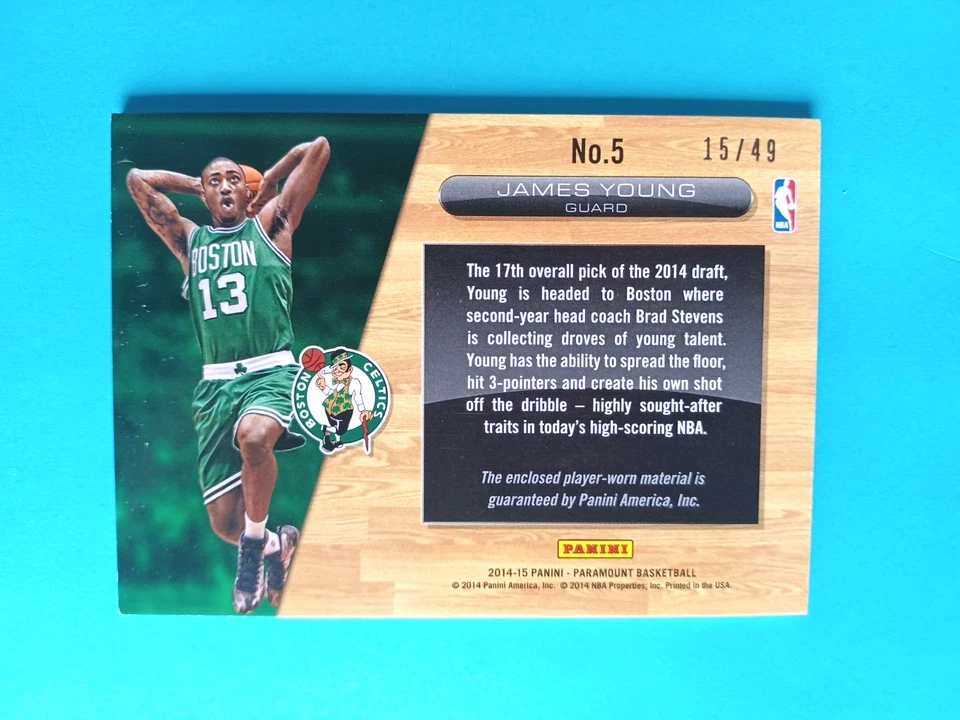 Reliquia de novato Panini Paramount James Young #5 RC 2014-15 #15/49 Boston Celtics Foto 3 de 3