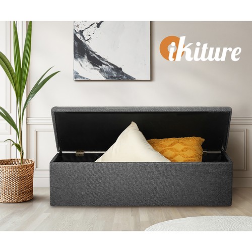 Oikiture Storage Ottoman Blanket Box Faux Linen/PU Leather Toy Foot Stool L/XL - Picture 44 of 130