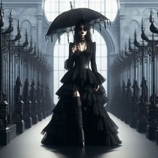 Gothic Black Prom Dress Tieres Side High Slit A-Line Special Gowns Long Sleeves